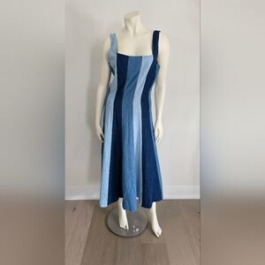 NWT Anthropologie Farm rio denim Colorblock Midi dress Fit & Flare S
